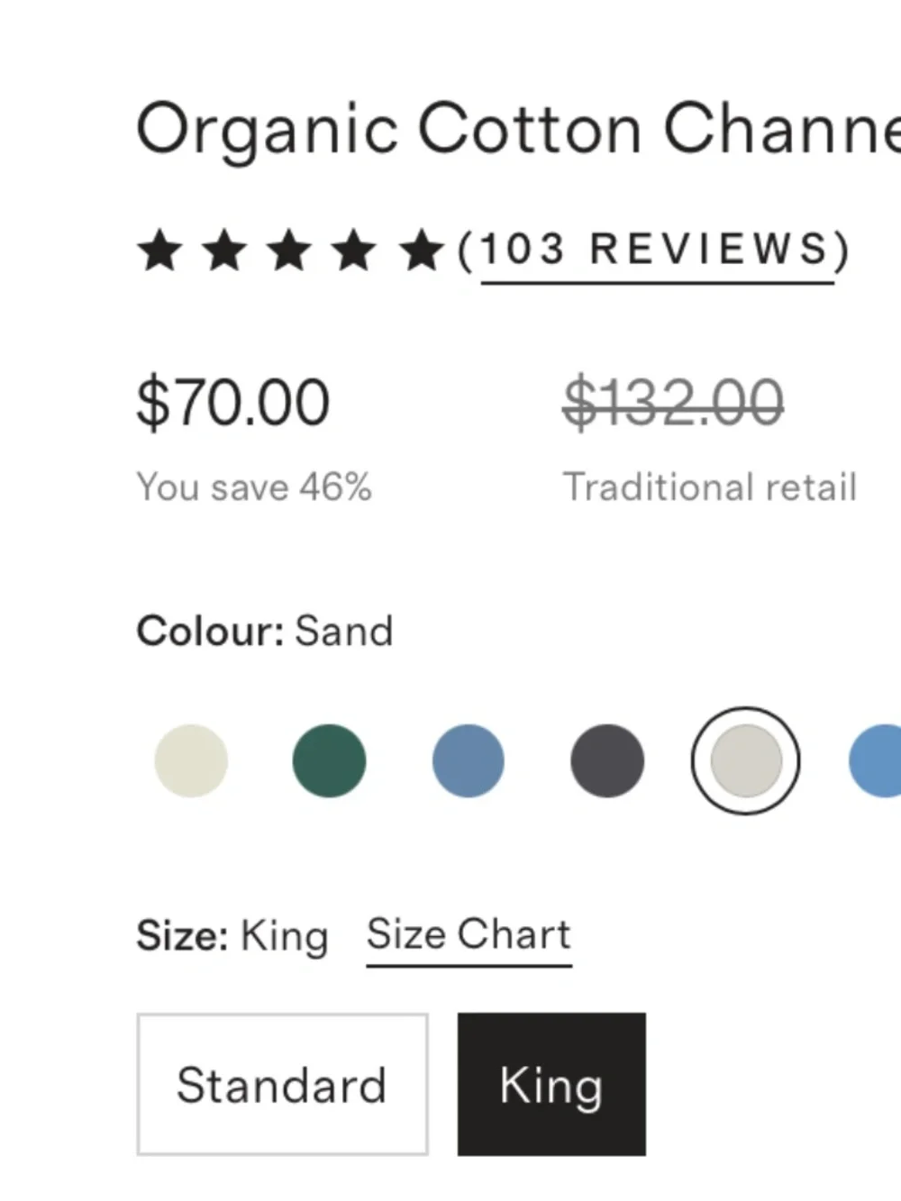 Organic Cotton Channel Stitch Sham Set of 2 King Sand